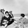 <strong>Marie Dansereau (mère de Pierre Dansereau), Marie Lassalle, [Marthe?] Guimont et Huguette St-Jacques sur la plage à Percé</strong>