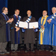 Pierre Dansereau en compagnie de Gilles Gauthier, Daniel Coderre, Jacques Plamondon et Pierre J. Jeanniot, chancelier de l'UQAM, lors de la remise d'un doctorat honorifique par l'Universit du Qubec  Montral